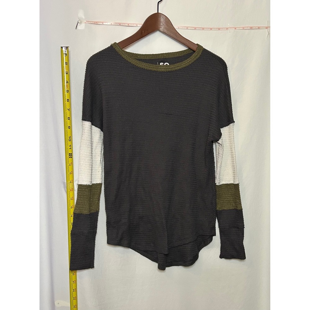 SO Goods For Living Womens Long Sleeve Waffle Knit Color Block Top Size S